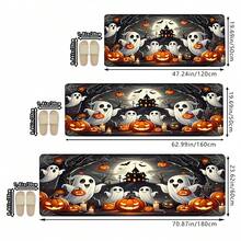 1pc Halloween Dark Background Cute Ghost Pumpkin Castle Print Anti-Slip Kitchen Mat, Waterproof Oil-Resistant Cartoon Holiday Foot Mat, Tombstone Spider Web Candle Full Moon Bat Atmospheric Scene, Machine Washable, Suitable For Kitchen, Entrance Hallway, Bathroom, All Seasons - Multicolor - View 3
