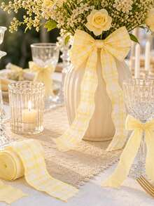 1 Roll Yellow Plaid Pleated Chiffon Satin Ribbon, Polyester Fabric Decorative Trim, Suitable For Sewing, Handmade, Gift Wrapping, Wedding, Home Decor DIY - Multicolor - View 7