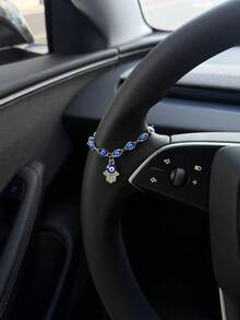 1件裝邪惡之眼汽車方向盤掛鏈，銀色調藍色納扎爾珠，閃亮水鑽土耳其邪惡之眼吊飾裝飾，幸運守護女性汽車內飾配件，通用於大多數車型，波希米亞風裝飾 - 惡魔眼C - 查看 6