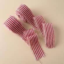 2 Rolls 3.8cm*10yards Total Striped Frayed Edge Ribbon, Christmas Decoration Packaging Ribbon, Holiday Decorative Ribbon - View 2