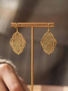 1 Pasang Anting-Anting Wanita Model Daun Berongga Gaya Bohemian, Cocok untuk Liburan dan Pemakaian Sehari-hari - daun - View 5