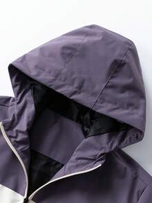 Men's Colorblock Hooded Jacket With Multiple Zipper Pockets, Casual Outdoor Style For Spring And Autumn, Suitable For Daily Wear And Commuting - Purple - View 4