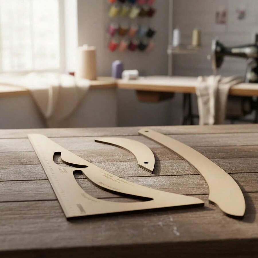 Jogo de Réguas para Corte, Costura e Modelagem de Decotes Lanmax – Kit Nº 2 em MDF 3mm - B - Visão 1