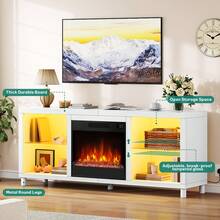 BALCONERA 65 Inch TV Stand With Electric Fireplace Insert, 18 Inch Realistic LED Flame & 9 Colour Mood Lights, Open Shelves Storage Unit For Living Room - UK Plug(220-240V) - View 6
