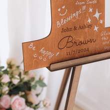 1pc Personalized Wooden Letter Guest Book - Orange, Rustic Bohemian Style, With Custom Initial Decoration, Suitable For Weddings, Graduation Season - Multicolor - View 5