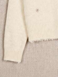 JIANHU White Faux Pearl Decorated Knit Cardigan - Autumn/Winter Cardigan, Adorned With Crystal Buttons And Exquisite Details. Fall - White - View 9