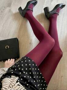 1pc Women's Semi-Sheer Sexy Red Tights, Slim Fit Leggings, Suitable For Dates And Parties - Multicolor - View 6