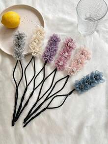 1pc Gentle Organza Flower Slouchy Hair Bun , Elegant Pearl Petal Design, Easy Korean-Style Bun Hair Styling, Quick Twist Hair Stick, No Hair Damage, Versatile Vintage Silk Chiffon Hair Accessory For Daily Commute, Spring/Summer Outfits, Sweet Back-Of-Head Hair Tie, Atmosphere-Enhancing Gentle Look - A - View 5