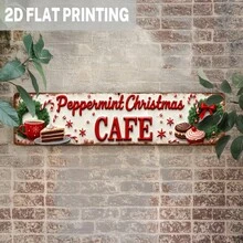 2D Flat Vintage Mint Christmas Cafe Metal Sign, 1pc, Holiday Atmosphere. Christmas Decoration Wall Decor, Suitable For Kitchen, Home, Living Room, Decorative Sign, 3.93X15.74 Inches - A - View 4