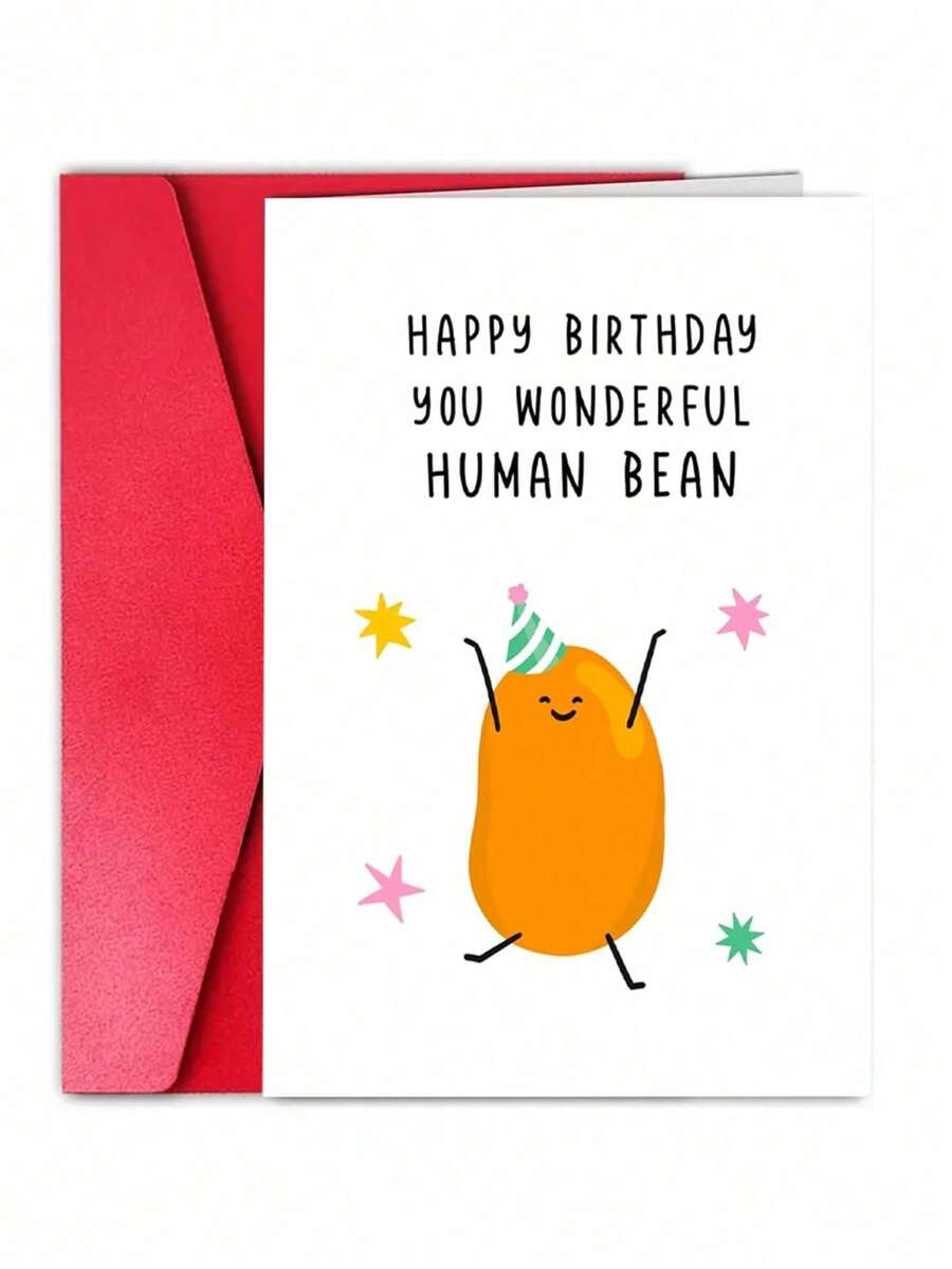 1pc Unisex Birthday Card - The Perfect Human Bean - Sweet Birthday Wishes Card For Husband, Wife, Girlfriend, Wife - Friend Birthday Card - Multicolor - View 1