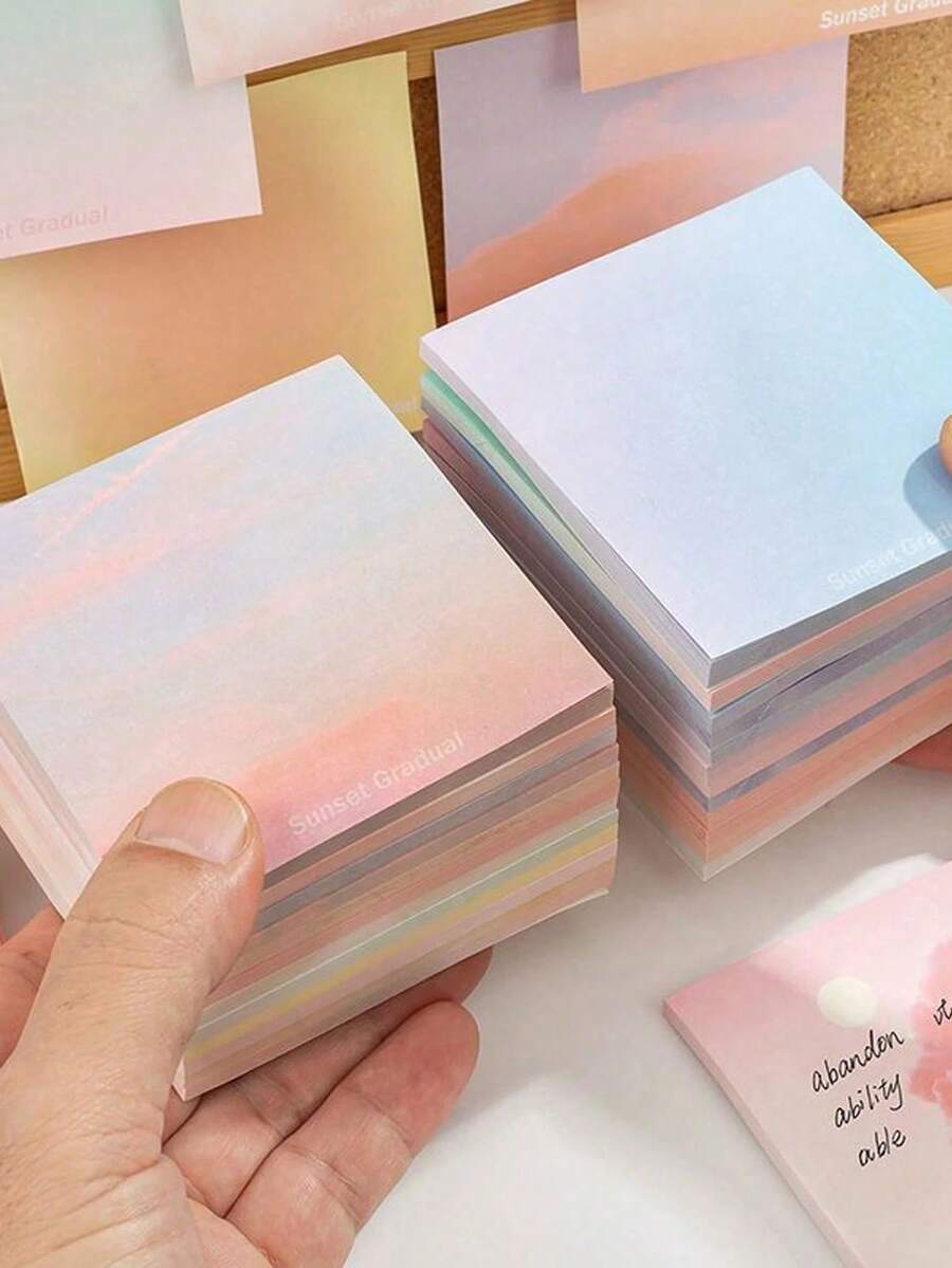 10pcs Gradient Sticky Notes, Minimalist Salt-Style Aesthetic Fairy-Like Memo Pads, Strong Adhesion, For Student Messages, Back To School Season - A - View 1