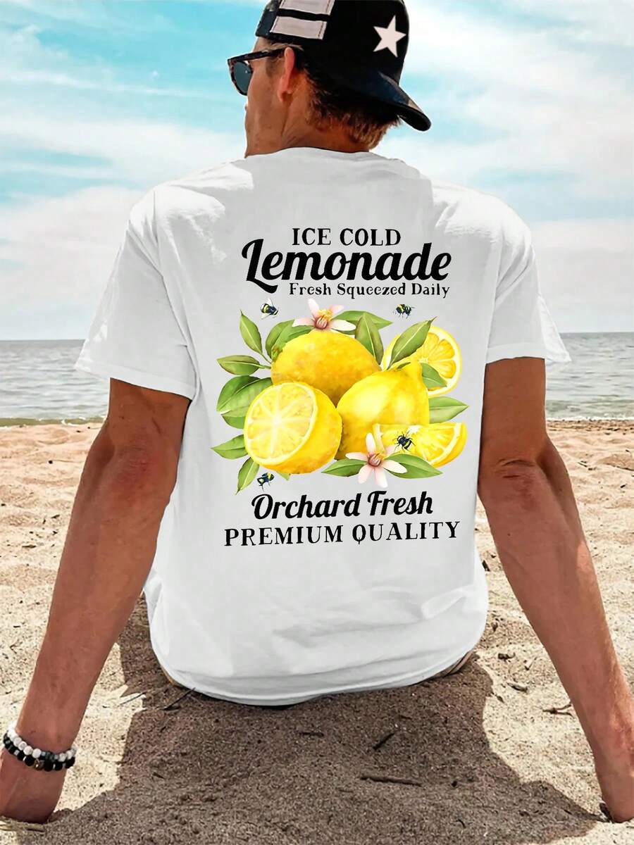 ChristmasNew Men's T-Shirt Made Of Pure Cotton With An Iced Lemonade Print, Comfortable, Casual, Soft And Breathable For Spring, A Popular Item. - White - View 1