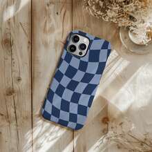 Navy Blue Wave Pattern Phone Case Simple Twisted Grid Print Phone Protective Cover For IPhone15 Plus 14 Pro Max 12 13 Mini Galaxy S24 S23 - 白色 - 查看 3