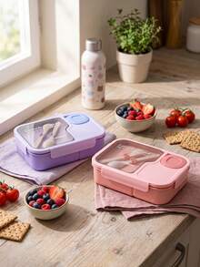 1pc Bento Lunch Box, Adult Meal Container With Spork And Sauce Pot, Microwave & Dishwasher , Suitable For Outdoor Picnic, Party, Kitchen Dining - Multicolor - View 8