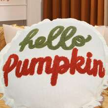 1件 17英吋圓形絎縫「Hello Pumpkin」抱枕套（僅枕套）復古秋季農舍風裝飾枕套，附流蘇邊飾，適用客廳 - 燕麥色 - 查看 5