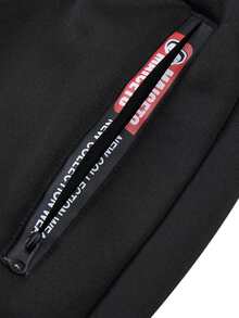 Men's Thick Wool Lining Joggers, Elastic Waist Drawstring Warm Winter Jogging Pants, With Zipper Pockets, Casual Straight Leg - Black - View 4