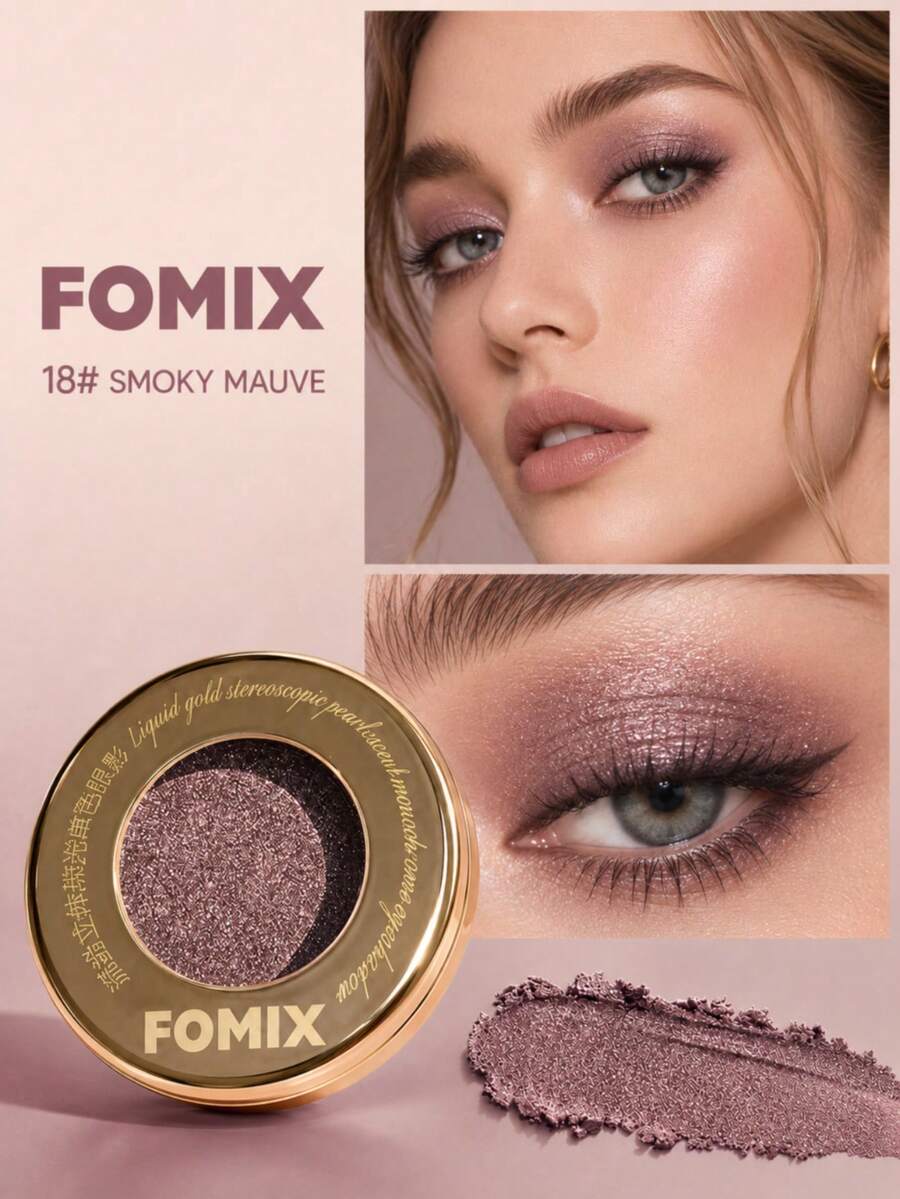 FOMIX 高顯色亮澤純色眼影,珍珠亮片搭配奢華金色圓形粉盒,透明蓋,持久閃亮眼妝,適合日常、派對與節日使用-煙燻紫 - 煙燻紫色 - 查看 1