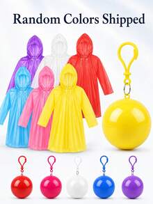 3/5/10pcs Portable Rain Poncho Balls, Random Color Disposable Raincoat With Storage Box And Hook, Lightweight Waterproof Travel Camping Cape, 1/2pcs - Multicolor - View 11