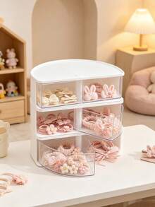 1 pieza Caja de almacenamiento giratoria semicircular blanca transparente, organizador de tocador giratorio 360° para pinzas de pelo y ligas para el cabello - Multicolor - Ver 4