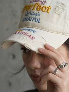 1Pc Women's Distressed Baseball Cap With Colorful Letter Embroidery And Adjustable Buckle Strap For Streetwear Outfits - Embroidered Letter - View 9