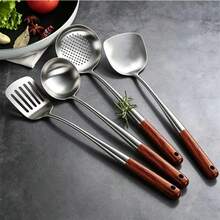 1/4pcs Stainless Steel Kitchen Utensil Set, Chinese Style Wok Spatula Spoon Scraper, Home Cooking Buffet Restaurant Party Baking Service Tools, Christmas Holiday Kitchen Decor Gift - Multicolor - View 4