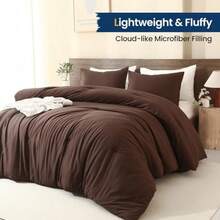Free Shipping Earthy Brown Comforter Queen Size, Neutral 3 Pieces Comforter Set, Lightweight Solid Bedding Set, All Seasons Soft Fluffy Queen Comforter Set (90x90In Comforter And 2 Pillowcases) - Brown - View 3