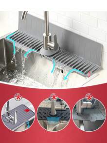 Kitchen Faucet Splash Guard Silicone Pad, Sink Countertop Anti-Stain Draining Mat, Kitchen Sink Drainage Rack, Dish Rack, Soap Pad, Bathroom Sink Draining Mat, Dispenser Bottle Coaster, Kitchen Essentials, Bathroom Accessories - A - View 3