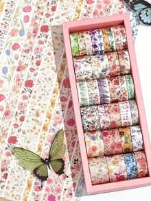 32 Rolls Floral Washi Tape Set, Fresh Floral Pattern Multi-Size Decorative Tape Gift Box For Planner, DIY Sticker Border Background Material Collage Stationery Gift - 1 Set - View 4