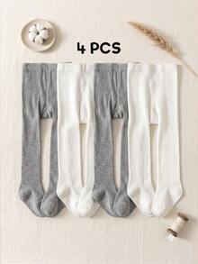 4 Pairs Baby Girl Solid Color Tights, Simple All-Match Versatile Leggings For Outerwear And Layering - Multicolor - View 13