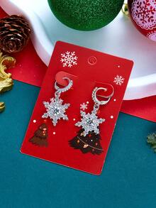 1 par de pendientes de copo de nieve con strass navideños, joyería romántica para mujeres - Multicolor - Ver 2