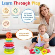 Basketball Spiral Stacking Tower Toy, Colorful Assembly Track Stacking Playset, Early Educational Toy For Toddlers, Color Recognition Developmental Toy, Perfect Birthday Halloween Christmas Holiday Gift, Random Color - Multicolor - View 4