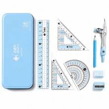 Geometry Drawing Set, Includes Metal Compass, 15cm Ruler, 2 Triangle Rulers, Protractor, Pencil, Eraser And Pencil Sharpener, Portable Storage Box, Suitable For Geometry Drawing, Technical Drawing, Exam Preparation, School And Office Math Measurement Tool Set - Sets - View 9