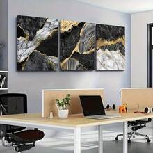 Juego de 1/3 piezas Pintura de arte de pared con textura de mármol abstracto de flujo de tinta beige y dorado, póster de decoración para sala de estar, sofá, oficina y hogar, entusiasta de la decoración del hogar minimalista moderna, material decorativo con marco opcional - Multicolor - Ver 3