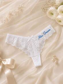 Personalized Lace Bridal Thong, Customized Mrs. Bridal Panties, Wedding Lingerie Keepsake - Multicolor - View 4
