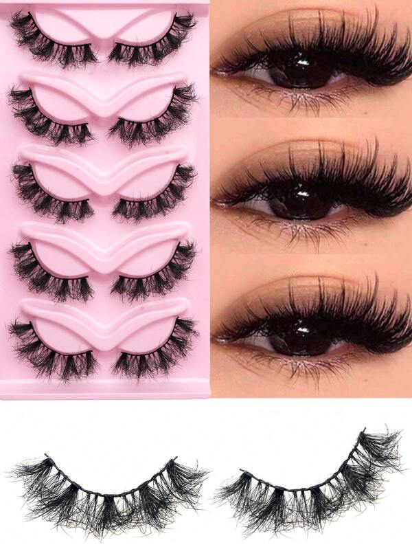 5 Pairs New D Curl Natural Fluffy False Eyelashes, Manga Style, Faux Mink Fur, Cat Eye False Eyelashes, Create Natural Charming Beautiful Lashes, Essential Makeup Tool For Travel, Date, Party, Vacation, Suitable For Beginners, Easy To Use.