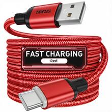 Tzlrxl Fast Charging USB To USB-C Data Cable - Premium Nylon Braided Charging And Data Sync Cable, Compatible With Type-C Phones - Red - View 2