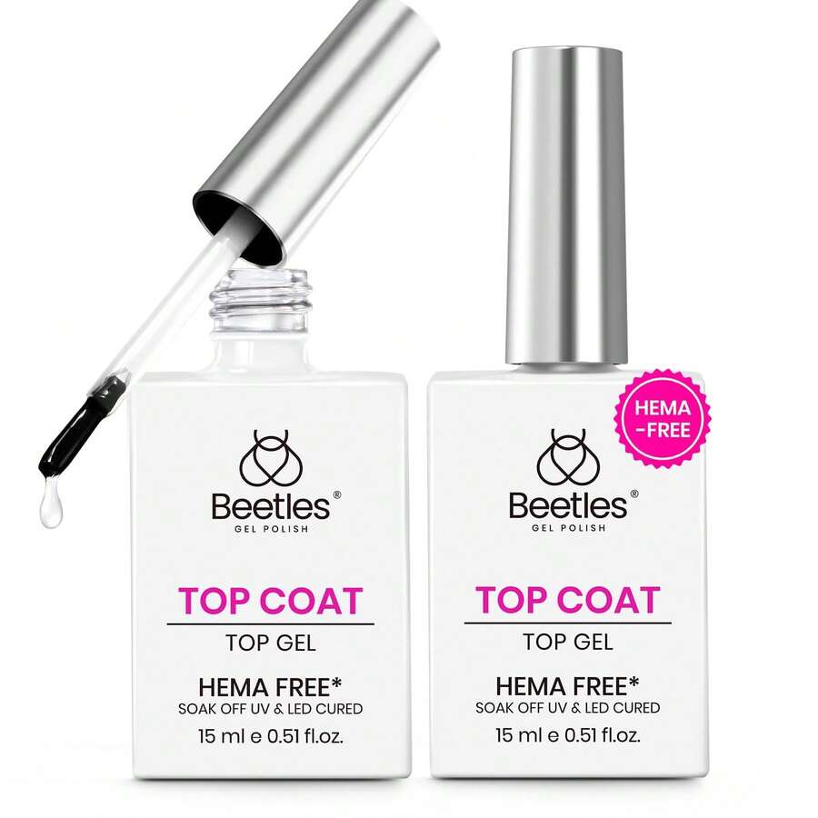 Beetles 2Pcs 15ML No Wipe Gel Top Coat, HEMA-Free & TPO-Free High Gloss Gel Nail Polish Top Coat, Long-Lasting Soak Off UV LED - 2Pcs 15ML Top Coat - 查看 1