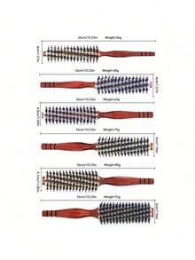 Wood Handle Round Rolling Brush Straight Twill Hair Comb Boar Bristle Round Barrel Hair Curling Brush Hairdressing Tool - Multicolor - View 5