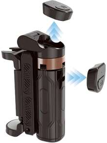 Ligero, con control de un solo toque y rotación de 360 grados °   Trípode giratorio para selfies, mini trípode portátil con control remoto, soporte de metal, puede soportar hasta 2 kg, adecuado para grabaciones de video en viajes al aire libre (negro) - Negro - Ver 7