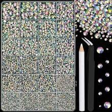 24-Grid DIY Rhinestone Decoration Set, 3mm Iridescent Flat-Back Resin Gems With Accessories, For DIY Crafts, Clothing, Art, Cups, Jewelry, Phone Cases And More, Holiday Gift - DIY Rhinestones - View 1
