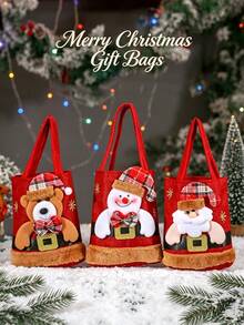 Bolsa de regalo de decoración navideña con Papá Noel, muñeco de nieve y ciervo, bolsa de regalo navideña de dibujos animados 3D, bolsa de almacenamiento, bolsa de regalo festiva - Ver 3