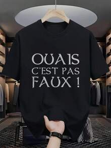 Camiseta gráfica para hombre con el rey Artur de Kaamelott, diseñada con mangas cortas y la frase 'Sí, no es falso!' '. Esta camiseta casual de cuello redondo es el complemento perfecto. - Negro - Ver 1