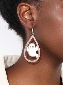 1 Pair Funny Creative Wooden Ghost Earrings For Women, Halloween Party Wear - White Ghost - View 2