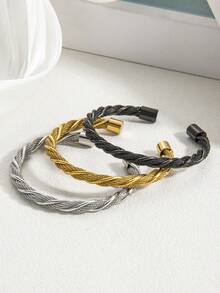 1PC Stainless Steel Twist Braided Open Bangle, Unisex Minimalist Waterproof Wrist Cuff, Couple Gift For Him Her Birthday Valentine Present - SZGSS044 - View 2