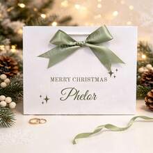 Personalized Custom Name Christmas Gift Paper Bag With Satin Bow Merry Christmas Star Print White Portable Handbag Holiday Party Gift Packaging Present Storage Bag Custom Gift Bags - Multi-color 6 - View 6
