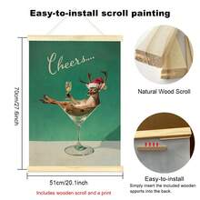 1pc Framed/Unframed Vintage Reindeer Champagne Christmas Funny Canvas Poster Whimsical Xmas Festival Bar Cart Wall Art Print Minimalist Kitchen Cottagecore Decor Rustic Scroll Painting For Dining Room,Living Room,Bedroom,Modern Home Decoration - A - View 14