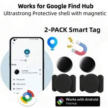 RSH 2件組 Android 智慧追蹤標籤,相容 Find Hub APP,可更換電池,磁吸外殼,適用於汽車、自行車、鑰匙、錢包的無線定位器 - 彩色 - 查看 2