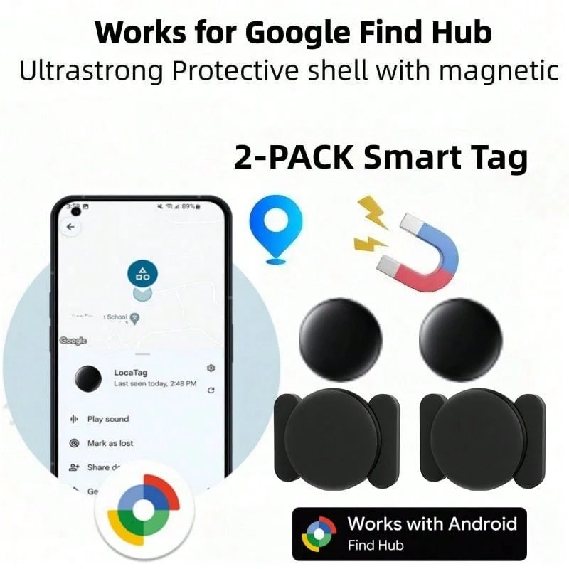 RSH 2件組 Android 智慧追蹤標籤，相容 Find Hub APP，可更換電池，磁吸外殼，適用於汽車、自行車、鑰匙、錢包的無線定位器
