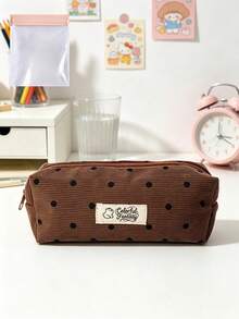 New Korean Style Polka Dot Pencil Case, Ins Large Capacity Student Stationery Storage Bag, Handheld Makeup Bag, Pencil Box Bag, Suitable For Desk Accessories, Applicable For Travel, Cosmetics, Stationery Storage, Compact And Portable Size, Meets Multi-Functional Storage, Durable Zipper Closure - Multicolor - View 6