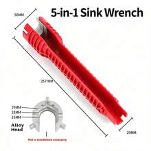 1pc Heavy Duty 5-In-1 Multi-Function Sink Wrench, Heavy Duty Plastic Construction, Integrated Design, With Pentagonal Socket And Pentagonal Socket Head - Multicolor - View 8